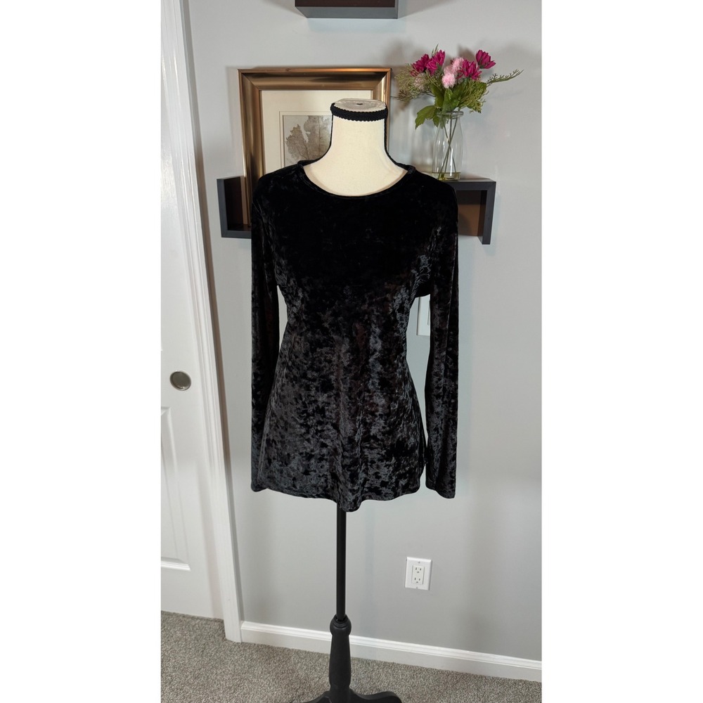 Michael Kors Black Crushed Velvet Soft Capsule Long Sleeve Crew Neck Top Large